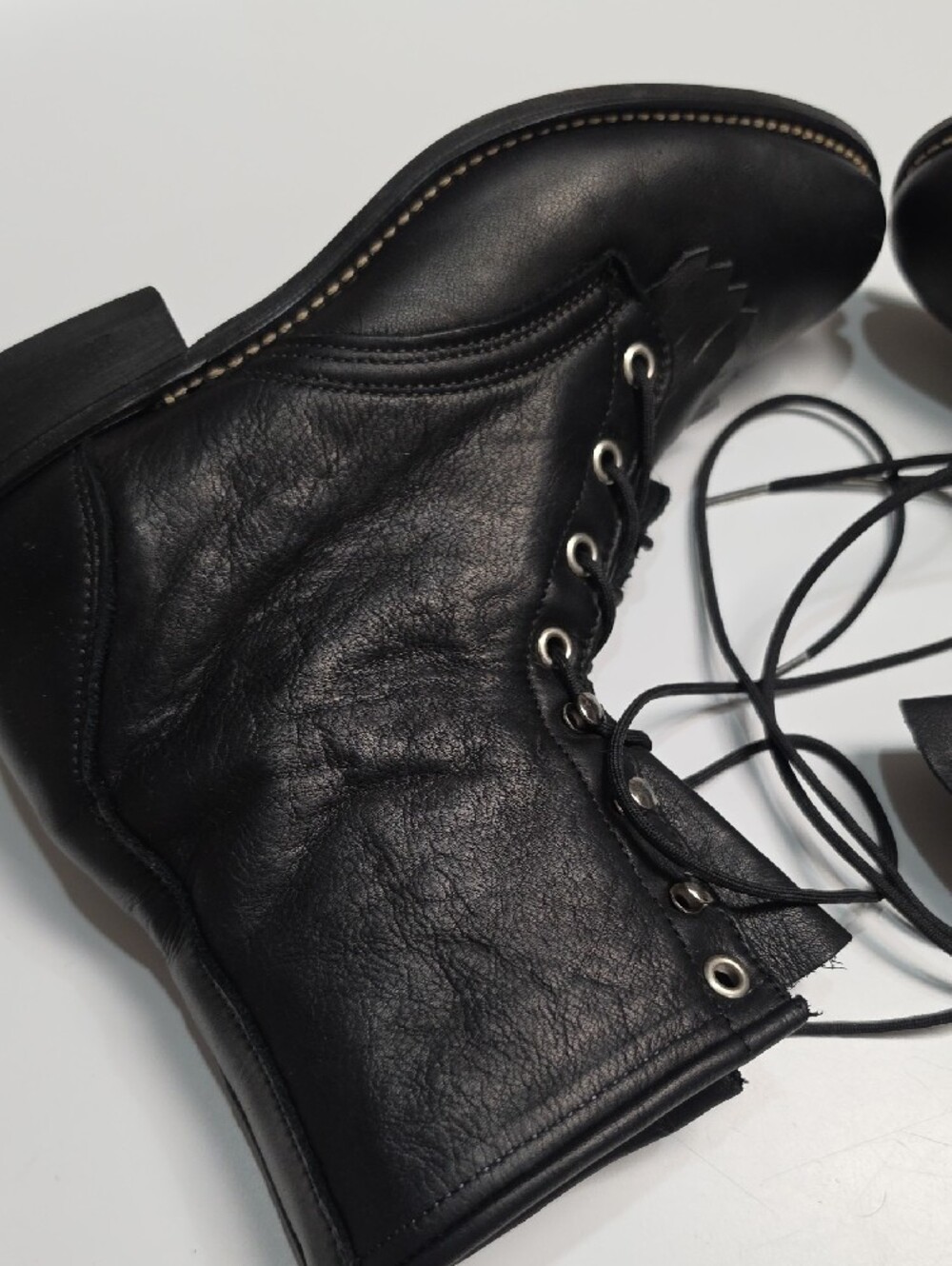 Laredo Vintage Black Leather Lace-Up Western Roper Boots - Size 8 - Picture 10 of 13
